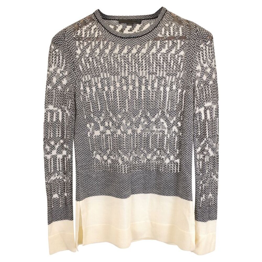 Alexander Wang Houndstooth Mesh Trim Sweater in Grey Wool